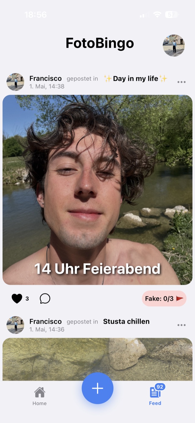FotoBingo Live-Feed mit einem echten Beweisfoto